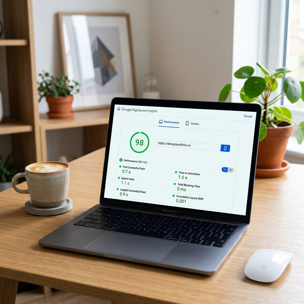 Website speed performance score showing 98 out of 100